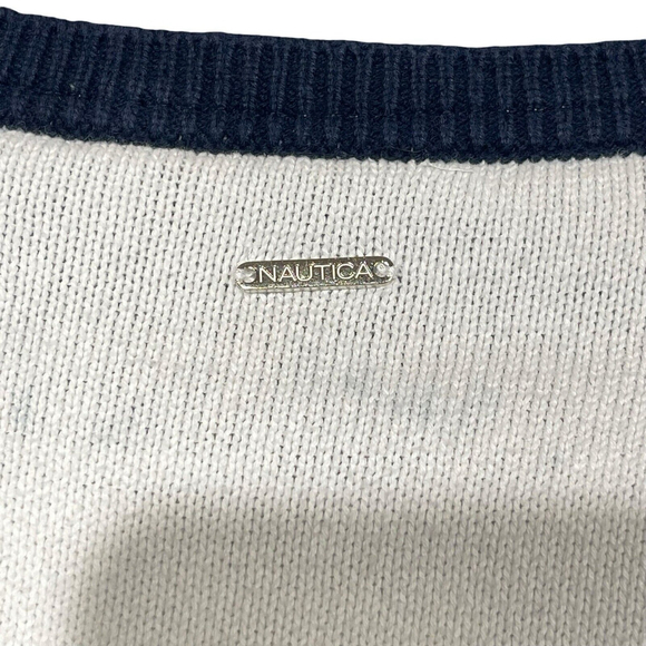 Nautica Womens White & Navy Horizontal Striped Nautrical Sweater 3 Buttons Large - Picture 9 of 10